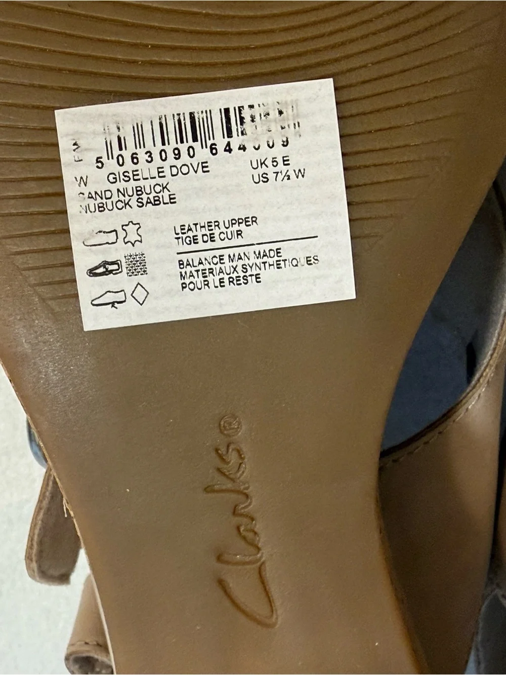 Clarks Women's Giselle Dove Nubuck Leather Wedge Cork Heel Sandals. Size 7.5 W